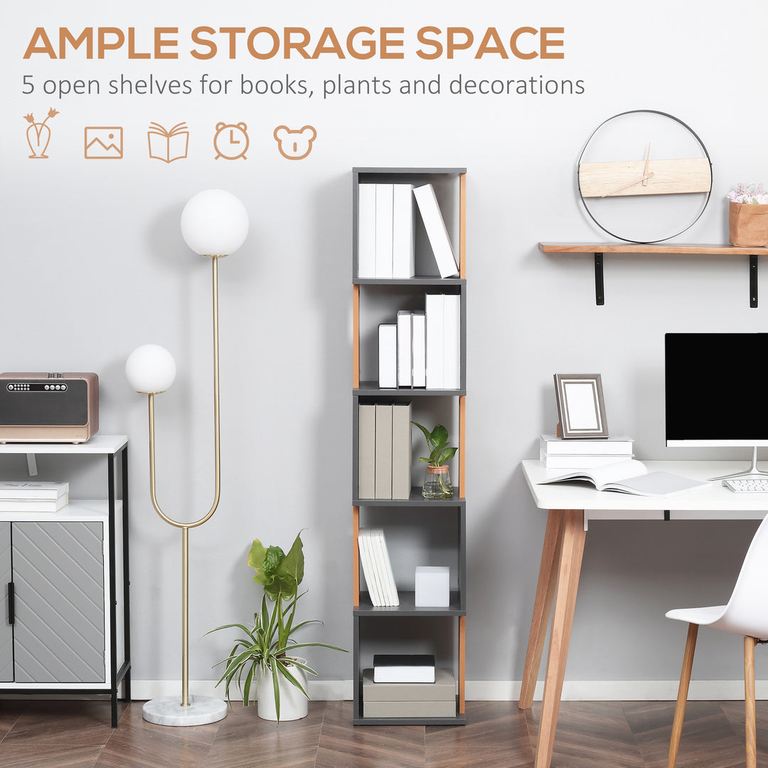 Modern 5-Tier Bookshelf, Freestanding Bookcase Storage Shelving for Living Room Home Office Study, Brown and Dark Grey
