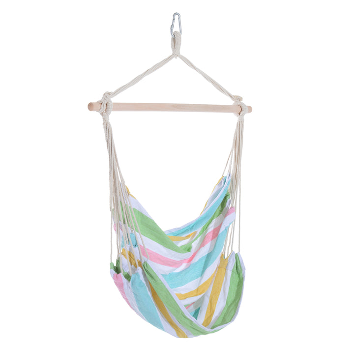 MCL Outdoor Hanging Rope Chair with Cotton Rope, Garden Hammock Chair with Wooden Support Bar Cotton Cloth, Portable Garden Chair for Patio & Tree, Green