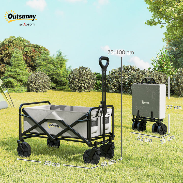 Folding Pull Along Cart Cargo Wagon Trolley with Telescopic Handle - Dark Grey