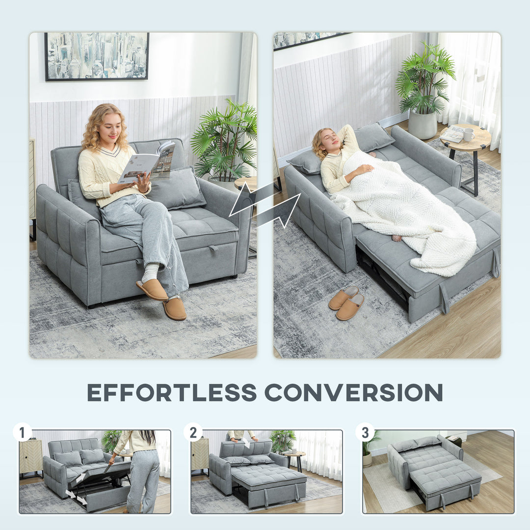 2 Seater Sofa Bed, 3-in-1 Convertible Sleeper Sofa with Click-clack Adjustable Backrest and 2 Pillows, Light