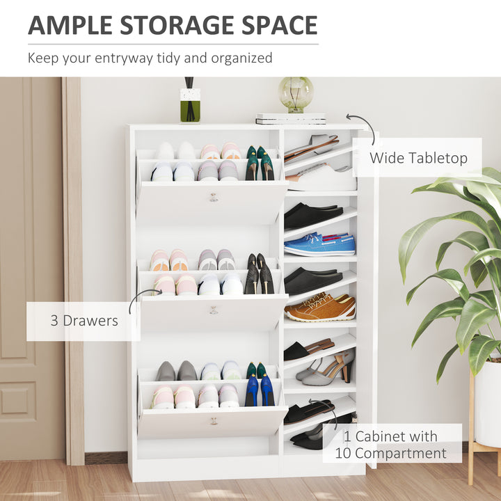 Shoe Cabinet with 3 Flip Drawers, Narrow Shoe Storage Cabinet with 5-tier Cupboard and Adjustable Dividers for Hallway, Entryway, White