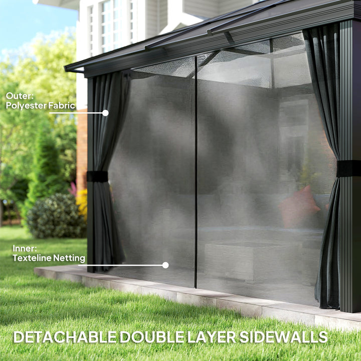 3 x 3.6m Hardtop Gazebo Canopy with Polycarbonate Roof, Aluminium Frame, Permanent Pavilion Garden Gazebo with Netting and Curtains for Patio, Deck, Dark Grey