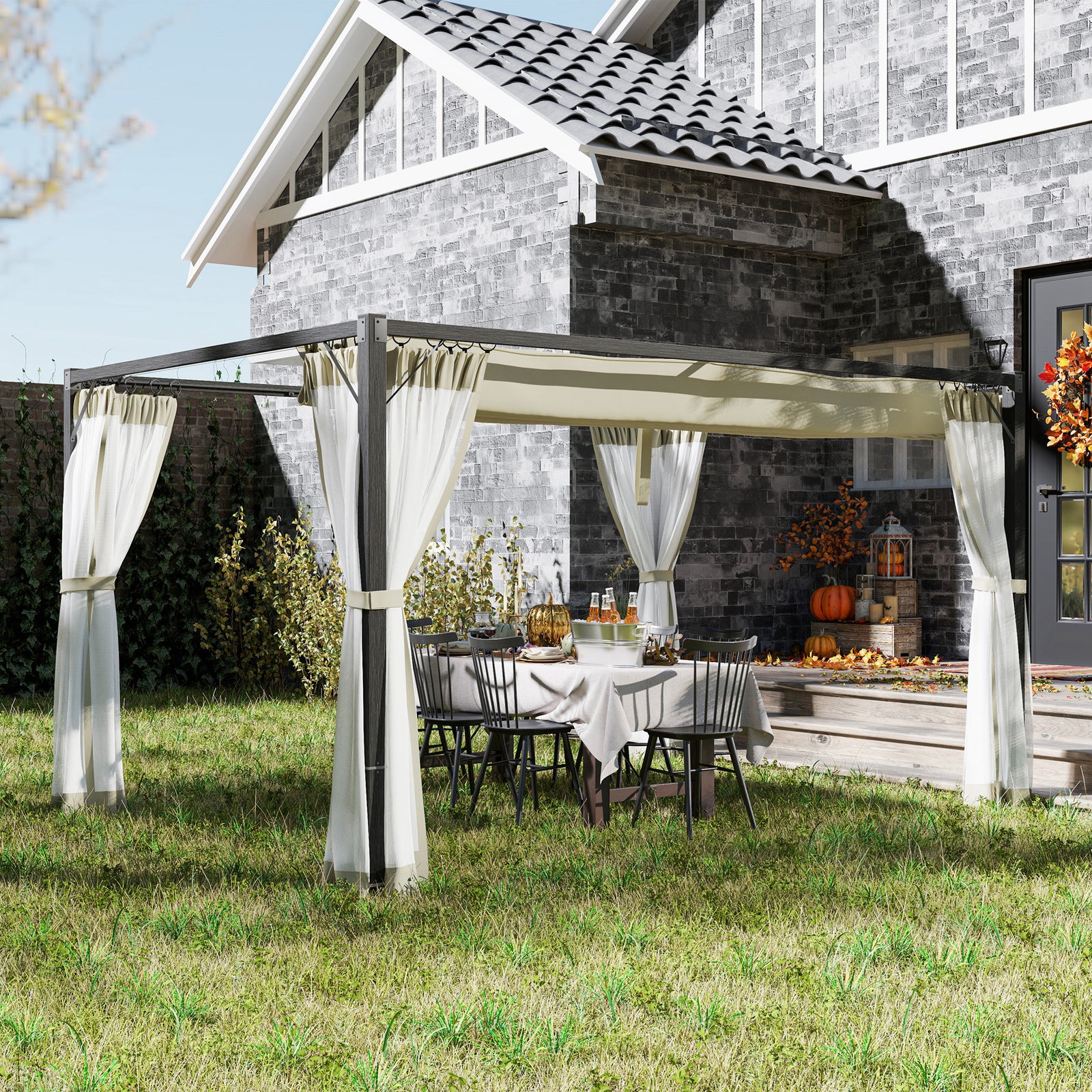 3 x 4m Aluminium Frame Pergola, with Retractable Roof - Khaki