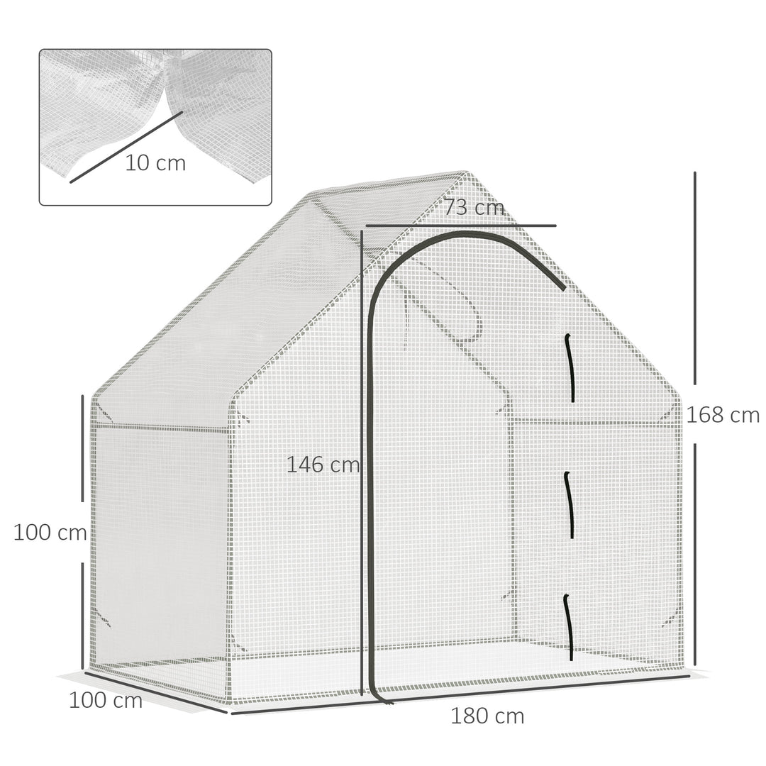 Walk-In Greenhouse with Window Roll-Up Door, Portable Garden Grow House with Steel Frame for Vegetable Plant Herb, 180 x 100 x 168cm, White