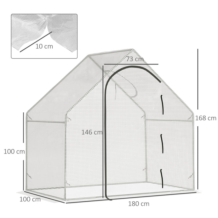 Walk-In Greenhouse with Window Roll-Up Door, Portable Garden Grow House with Steel Frame for Vegetable Plant Herb, 180 x 100 x 168cm, White