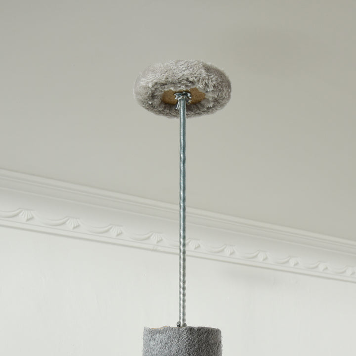 Floor to Ceiling Cat Tree for Indoor Cats, Kitten Tower, Condo, Multi-Layer Activity Center, Indoor Pet Play House with Solid Scratching Post Hanging Balls, Light Grey