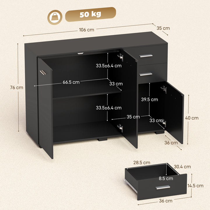 Sideboard, Modern Storage Cabinet with 2 Drawers, 3 Doors and Adjustab