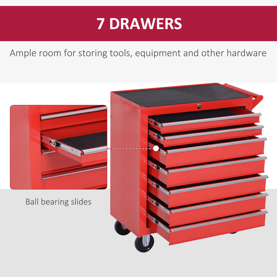 7-Drawer Rolling Tool Chest on Wheels, Lockable Tool Cabinet with Side Handle, Metal Tool Box Trolley for Garage, Workshop, Red