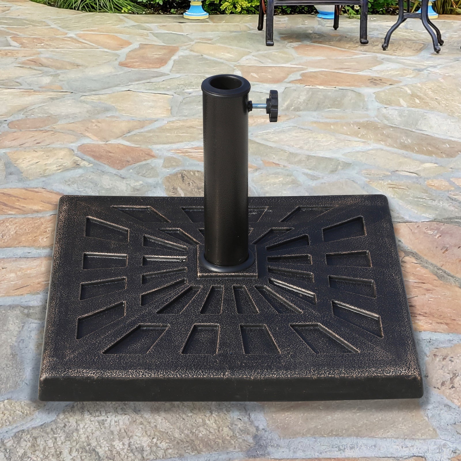 15kg Resin Durable Patterned Colophony Garden Patio Square Umbrella Stand Base Stand Bronze