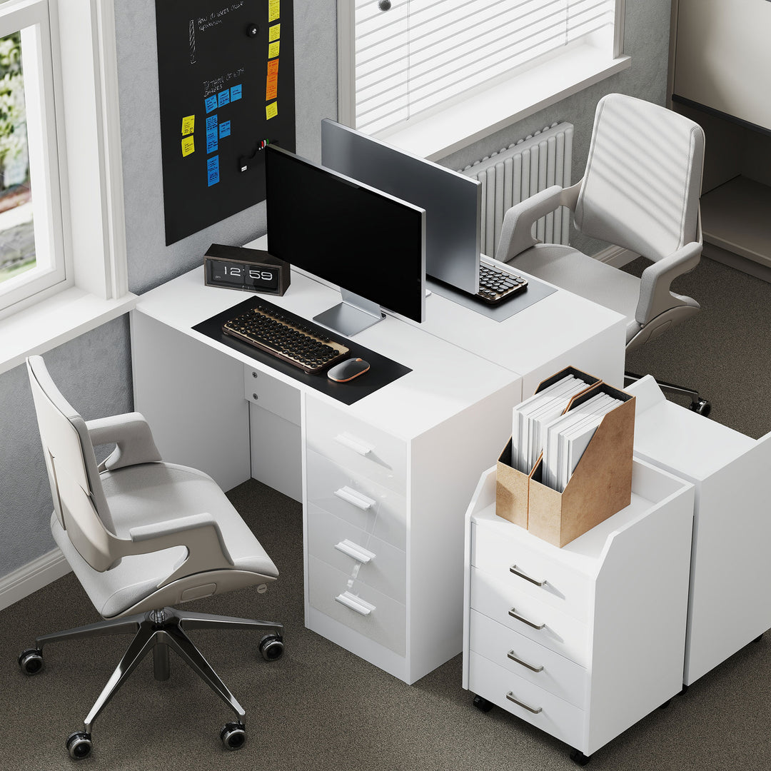 MCL Computer Desk with Drawers, Dressing Table, High Gloss Home Office Writing Workstation, White