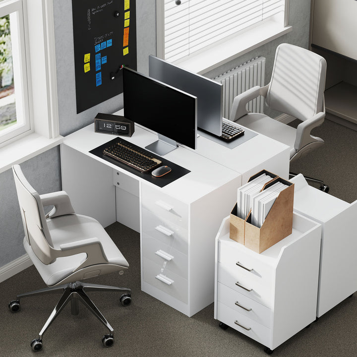 Computer Desk with Drawers, Dressing Table, High Gloss Home Office Writing Workstation, White