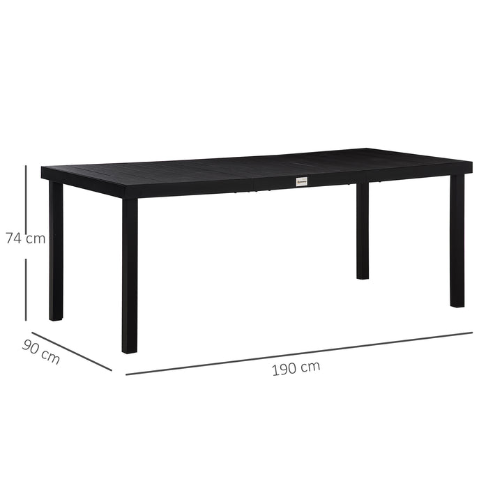 Aluminium Outdoor Garden Dining Table for 8 People, Faux Wood Top, for Garden, Patio, 190 x 90 x 74cm, Black