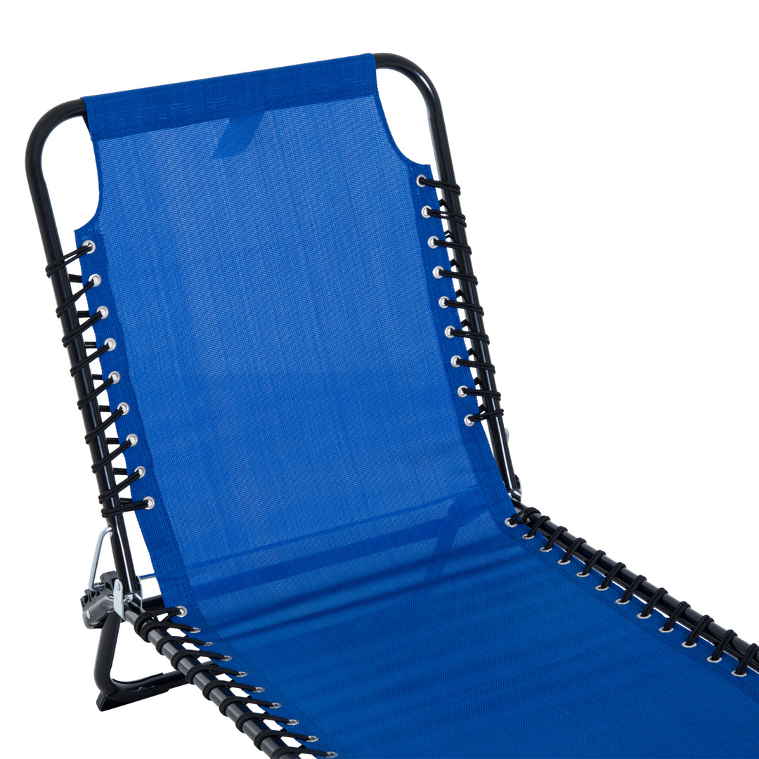Outsunny Beach Sun Lounger, Folding Chaise Chair, Garden Recliner with 4 Position Adjustable Back, Camping and Hiking, Blue