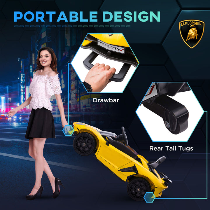 Lamborghini Licensed 12V kids Electric Car w/ Butterfly Doors, Remote, Music, Horn, Suspension - Yellow