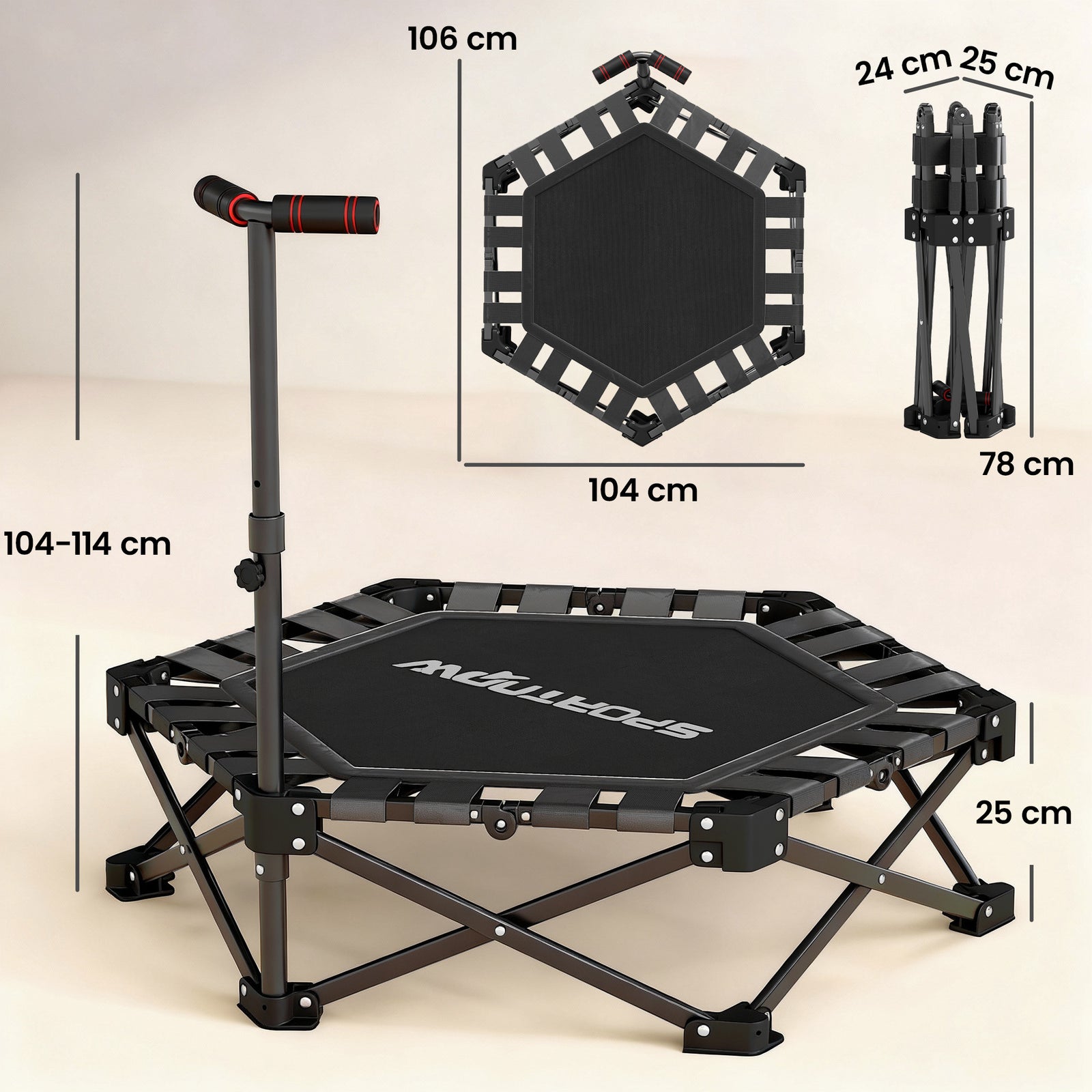 42" Foldable Mini Trampoline, One-Step Fold & Open, Rebounder Trampoli