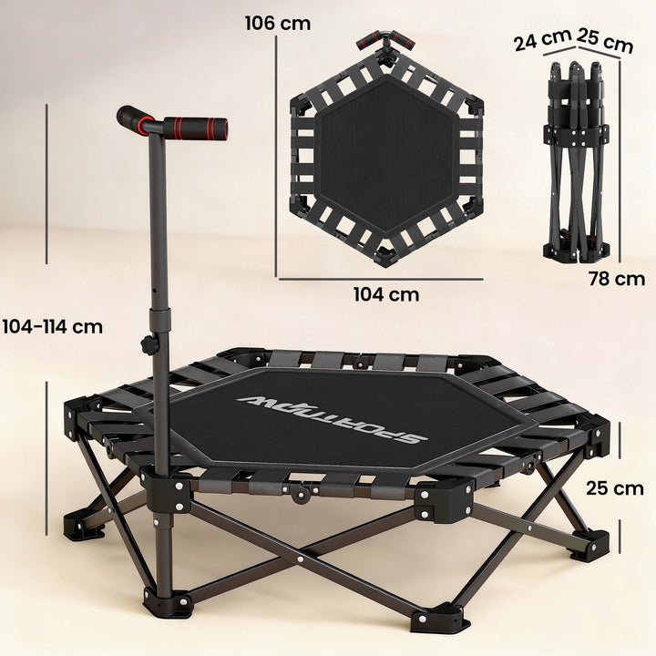 42" Foldable Mini Trampoline, One-Step Fold &amp; Open, Rebounder Trampoli