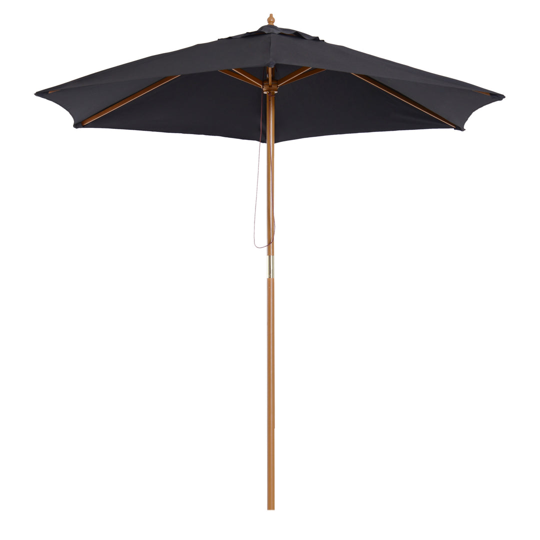 MCL 2.5m Wood Garden Parasol Sun Shade Patio Outdoor Wooden Umbrella Canopy Black