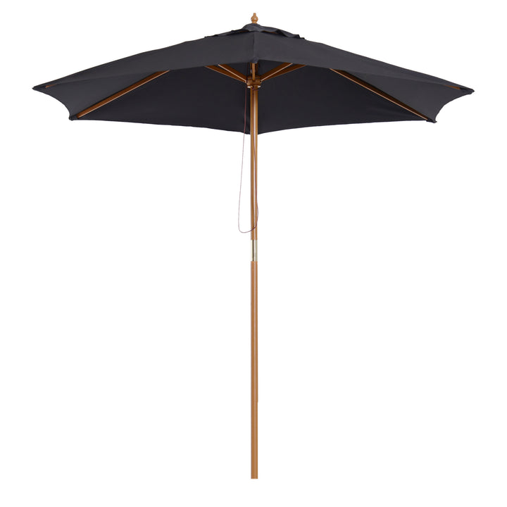 MCL 2.5m Wood Garden Parasol Sun Shade Patio Outdoor Wooden Umbrella Canopy Black