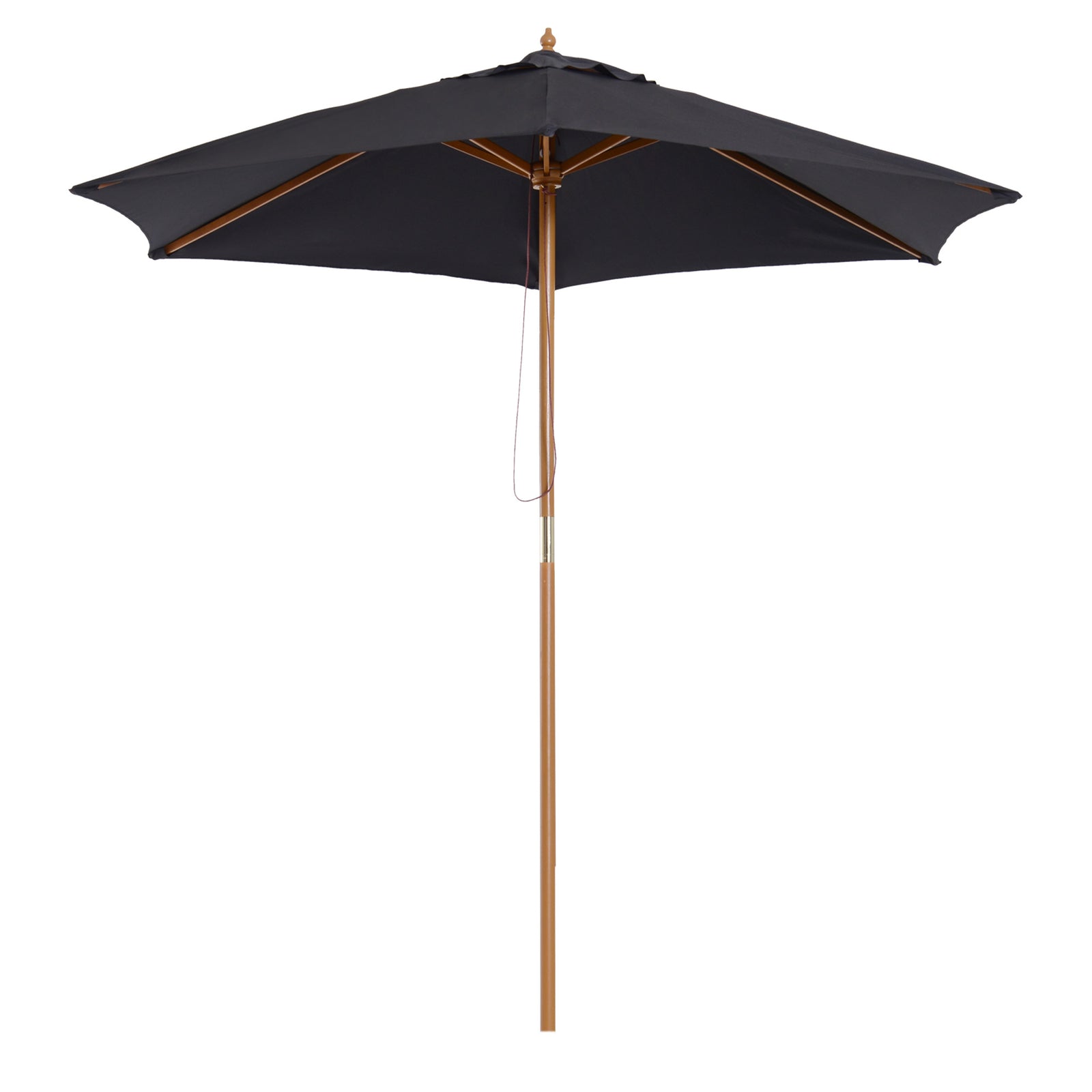 2.5m Wood Garden Parasol Sun Shade Patio Outdoor Wooden Umbrella Canopy Black