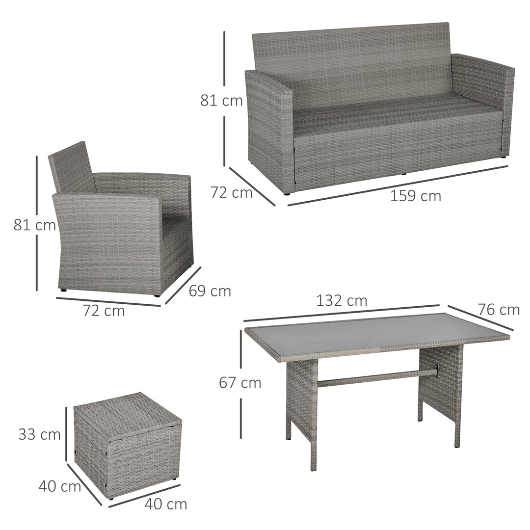 Six-Piece Rattan Sofa Set, with Glass-Top Table - Mixed Grey