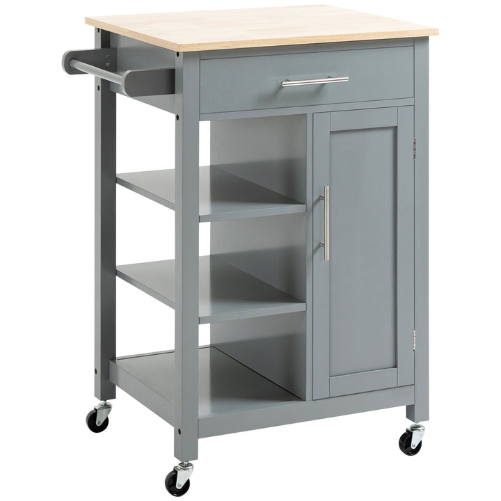 MCL Compact Kitchen Trolley Utility Cart on Wheels with Open Shelf & Storage Drawer for Dining Room, Kitchen, Grey