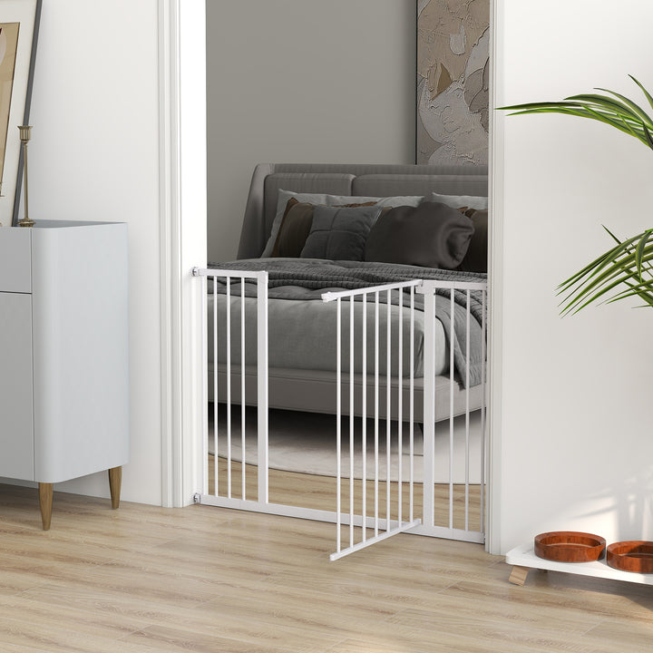 MCL Dog Gate Pet Safety Gate Stair Barrier Pressure Fit Adjustable 76-82/86-97/101-107 cm, White