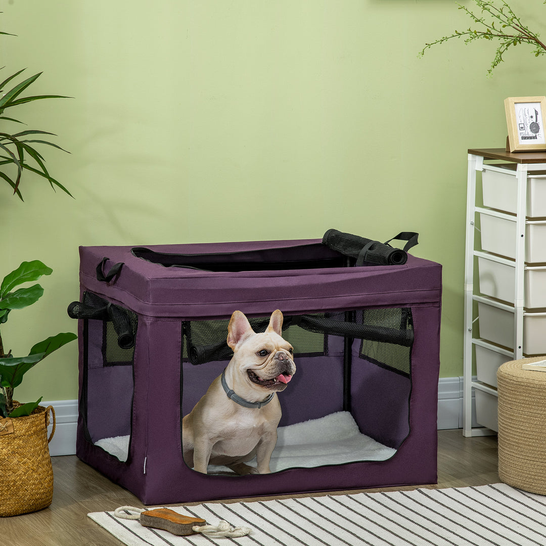 PawHut Foldable Pet Carrier for Small and Medium Dogs, Portable Cat Carrier, Spacious and Comfortable, 79.5 x 57 x 57 cm, Purple | Aosom UK