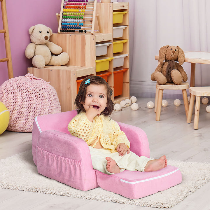 HOMCOM Kids 2 In 1 Armchair Sofa Bed, Fold Out, Padded Wood Frame, Bedroom Furniture, Pink | Aosom UK