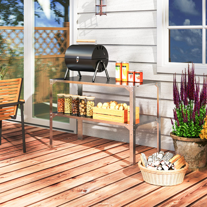 2 Tier Potting Bench Table, Galvanised Steel Garden Planting Work Bench Workstation with Storage Shelf for Outdoor, Patio, Greenhouse, 110 x 50 x 75 cm, Silver Tone
