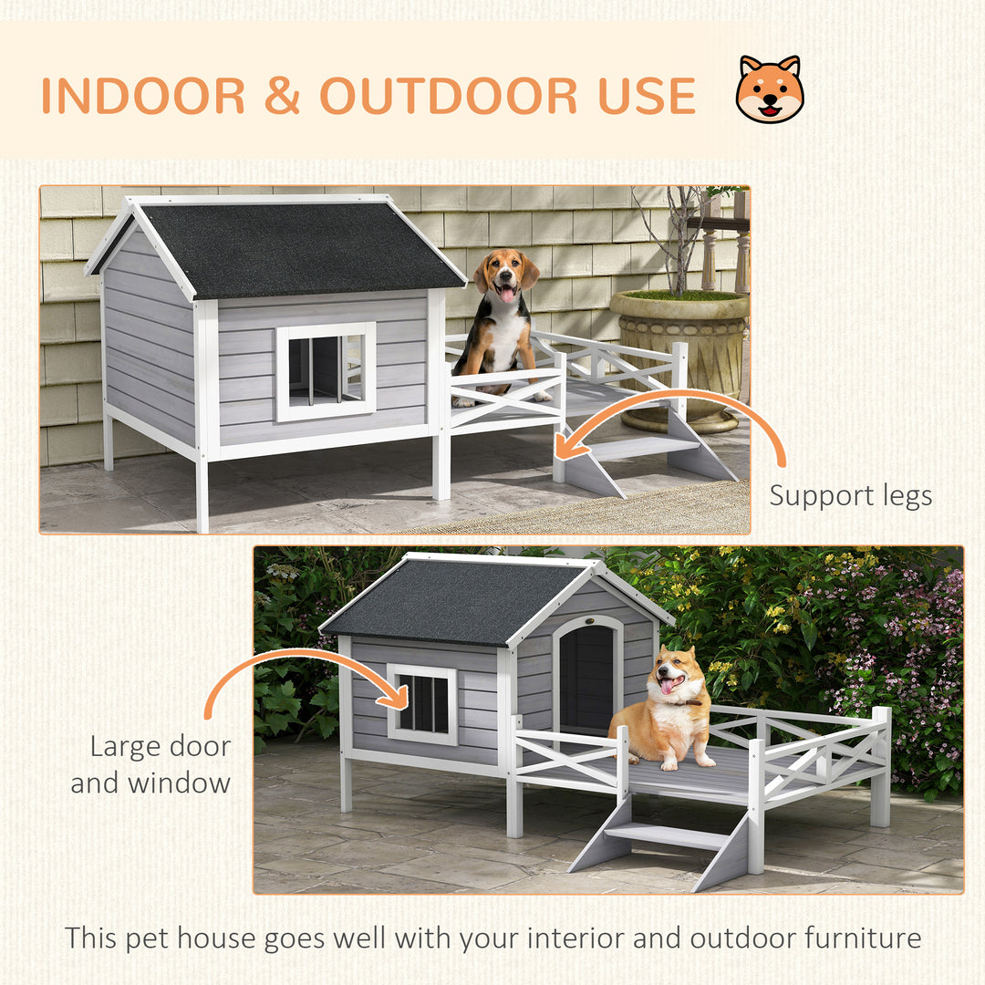 Small/Medium Dog House with Porch, Grey