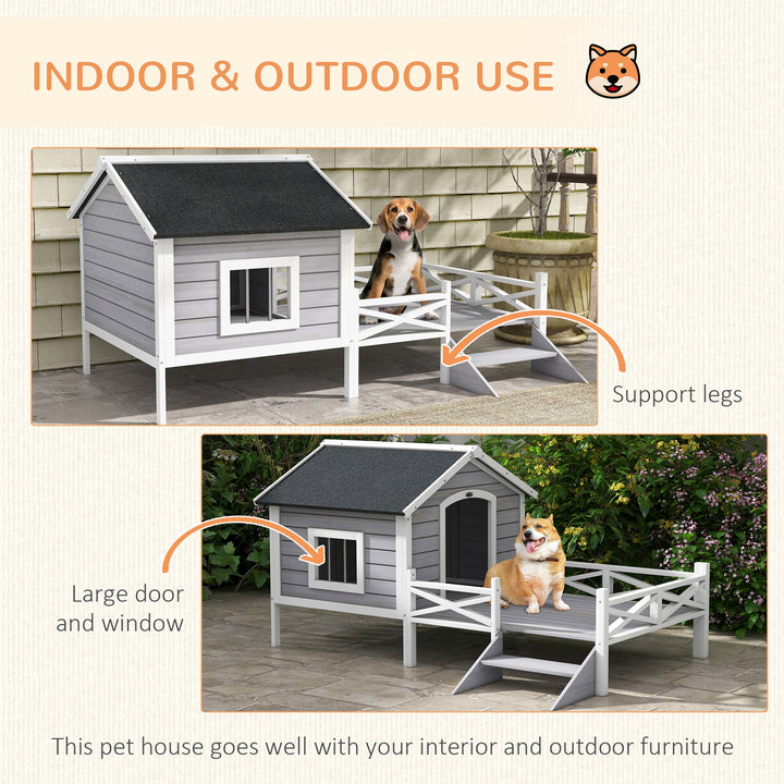 Small/Medium Dog House with Porch, Grey
