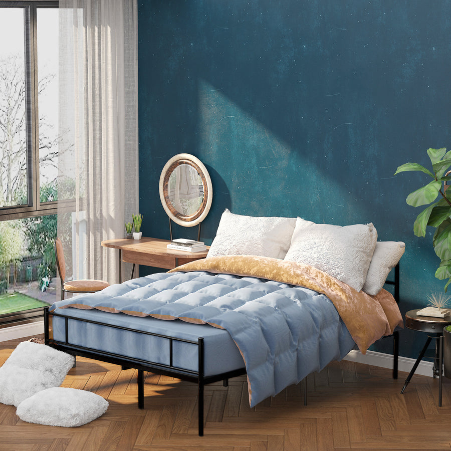 Double Metal Bed Frame Solid Bedstead Base with Headboard and Footboard, Metal Slat Support and Underbed Storage Space, Bedroom Furniture, Black
