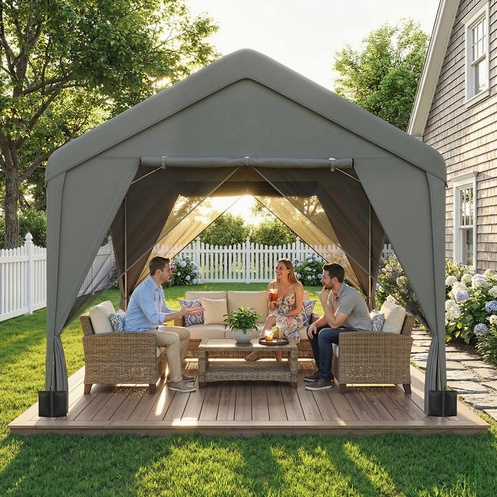 3 x 3 m Patio Gazebo with Netting &amp; Curtains, Outdoor Canopy Shelter w