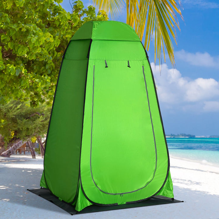 Outsunny Camping Shower Tent Pop Up Toilet Privacy for Outdoor Changing Dressing Bathing Storage Room Tents, Portable Carrying Bag for Hiking, Green