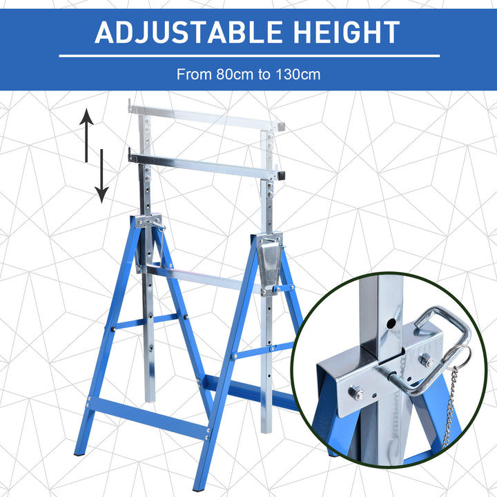 Set of 2 Adjustable Telescopic Builders Trestle, DIY Steel Work Bench Carpenter, Folding Saw Horse Tools Blue