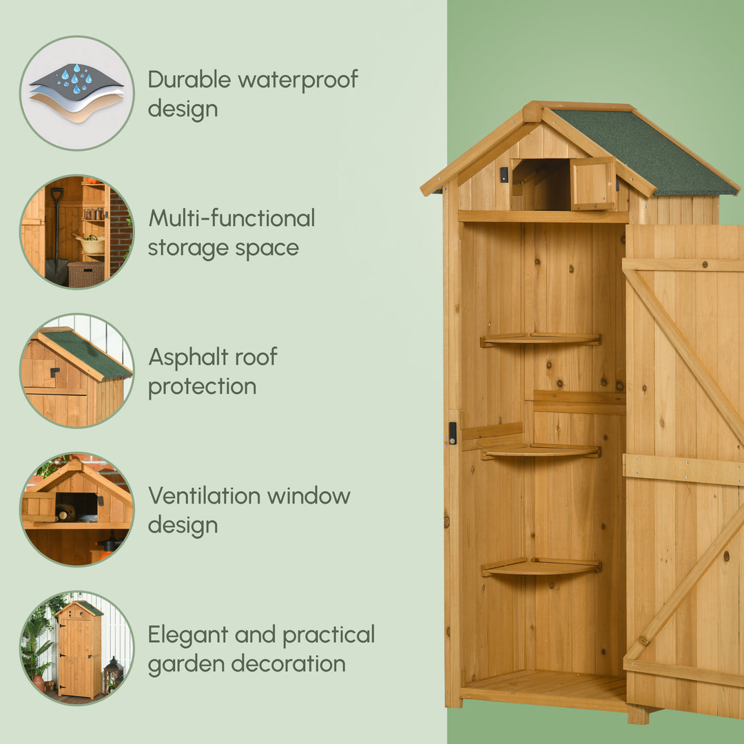 Garden Shed Vertical Utility 3 Shelves Shed Wood Outdoor Garden Tool Storage Unit Storage Cabinet, 77 x 54.2 x 179cm - Brown