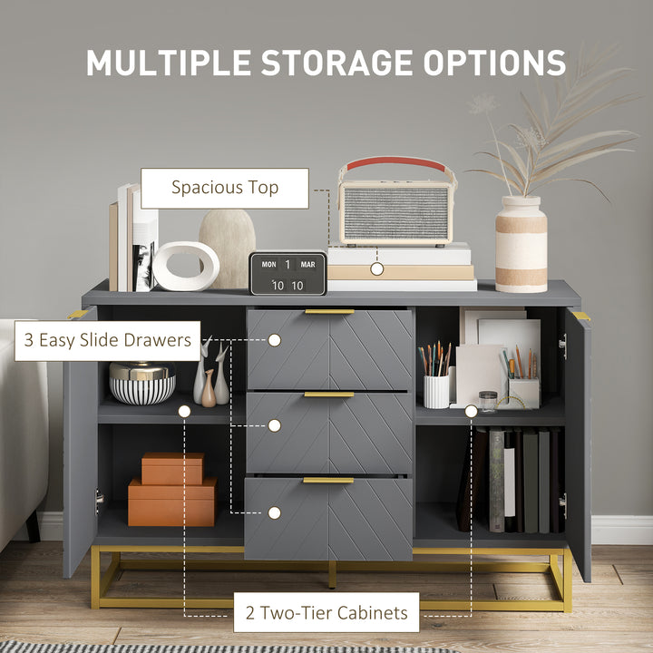 Sideboard with 3 Drawers and Adjustable Shelves for Living Room - Grey