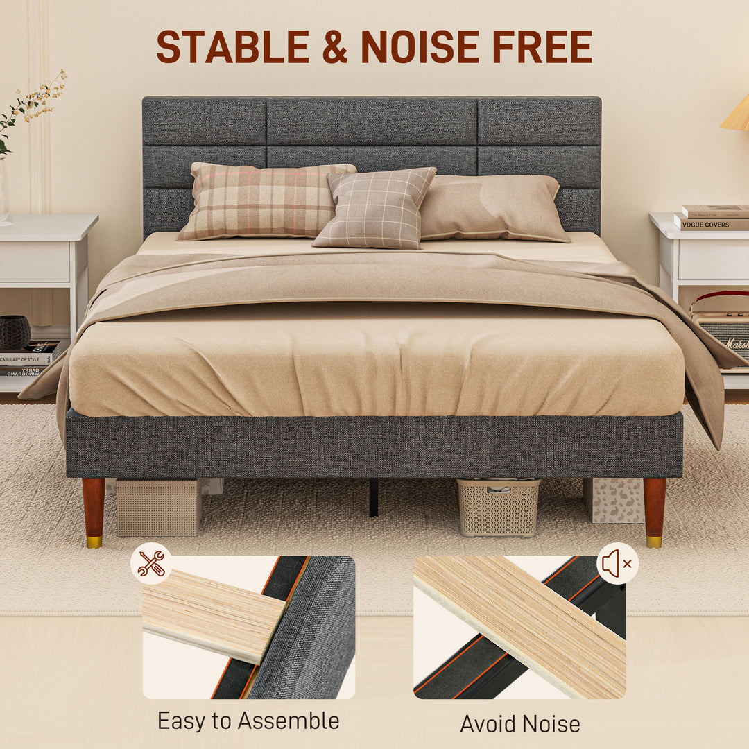 Upholstered Double Bed Frame, with Slats - Grey