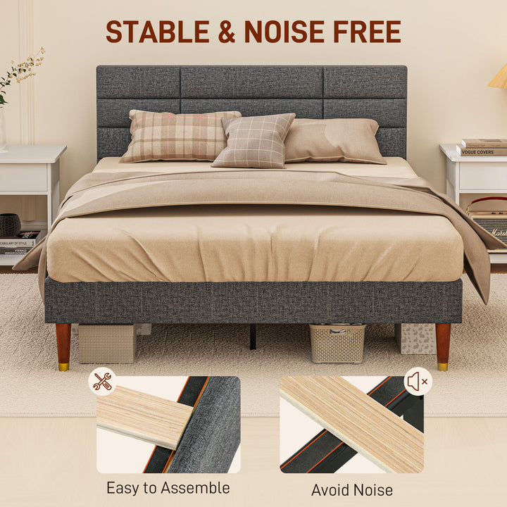 Upholstered Double Bed Frame, with Slats - Grey