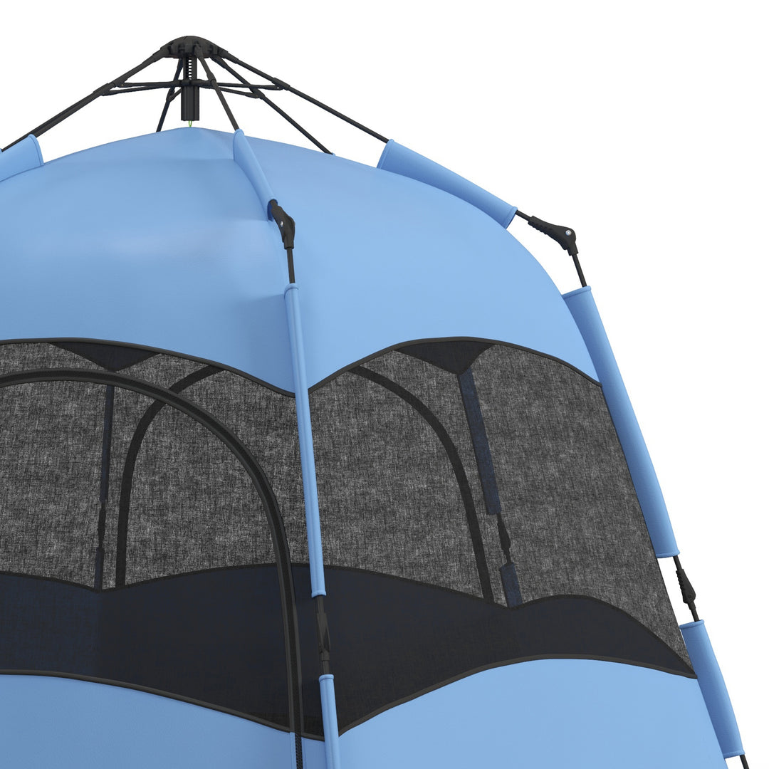 Outsunny Double Layer Dome Tent w/ Rainfly and Welded Floor, 4 Man Hexagon Pop Up Tent, Portable Camping Shelter w/ Hang Hook and Carry Bag