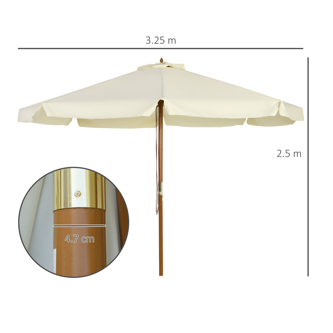 MCL 3.3(m) Patio Umbrella, Garden Parasol, Outdoor Sun Shade Canopy with 8 Bamboo Ribs, Ruffles and Wood Pole, Beige