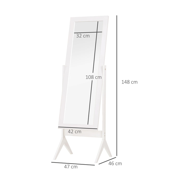 HOMCOM Tall Freestanding Dressing Mirror, Bedroom Full-Length Mirror with Adjustable Angle, 148x47cm, White | Aosom UK