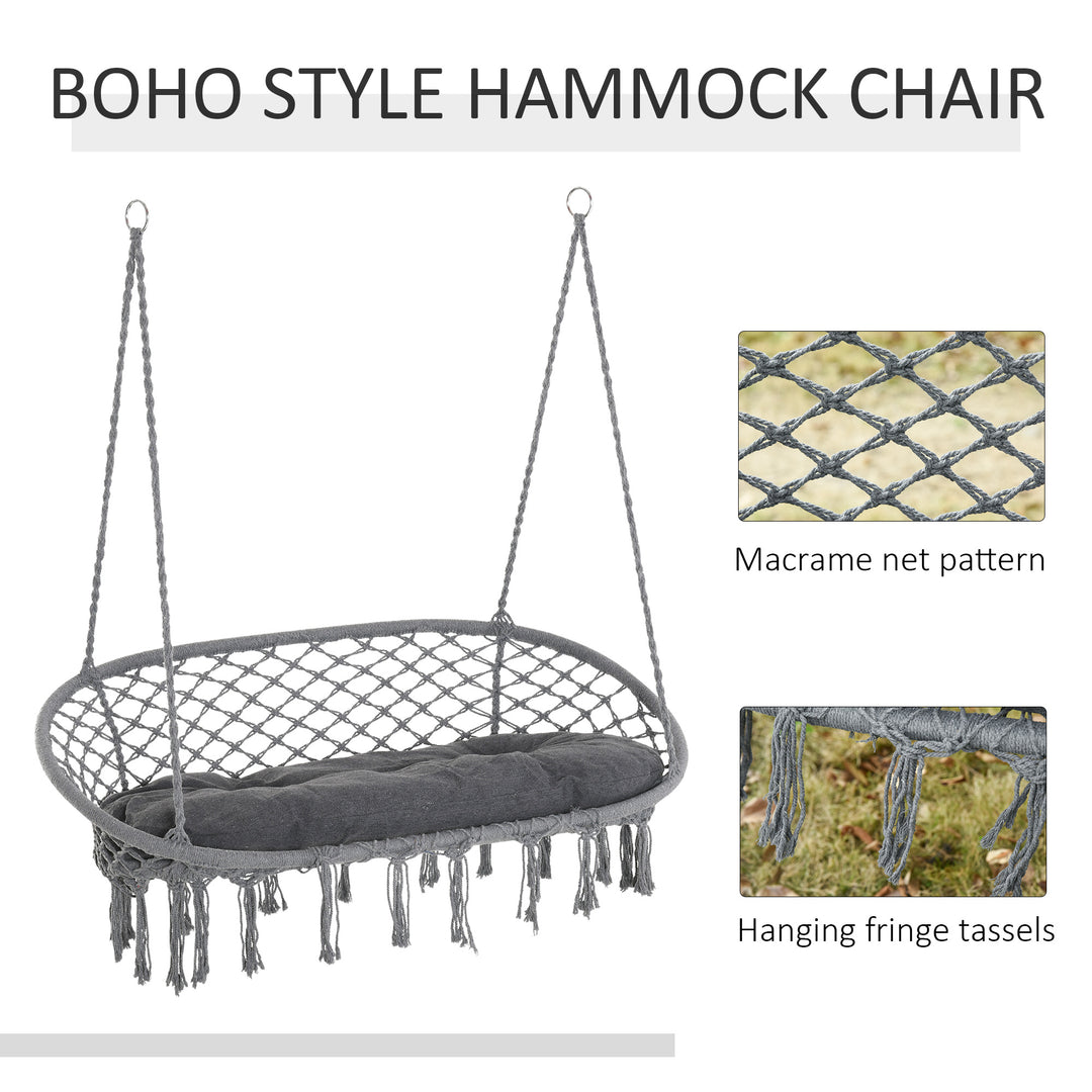 Two-Seater Boho Macrame Hammock Swing - Grey