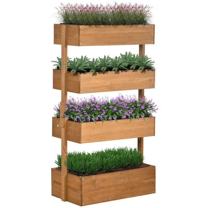 Outsunny 80cm x 45cm x 142cm 4-Tier Raised Garden Bed, Fir Wood Vertical Planter Box, Freestanding Elevated Plant Stand Outdoor | Aosom UK