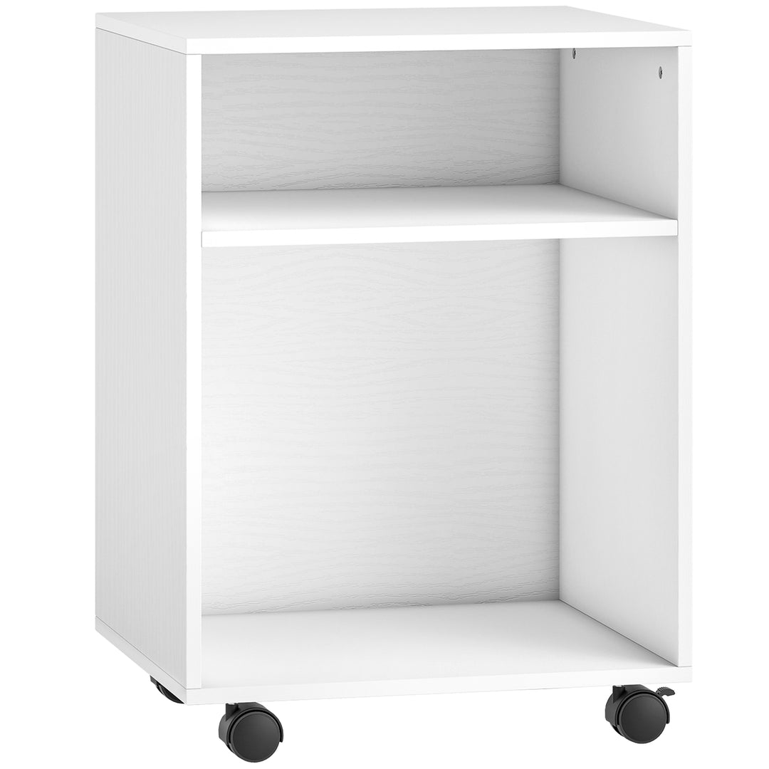 2-Tier Printer Stand with Storage, Under Desk Printer Cart on Wheels, 