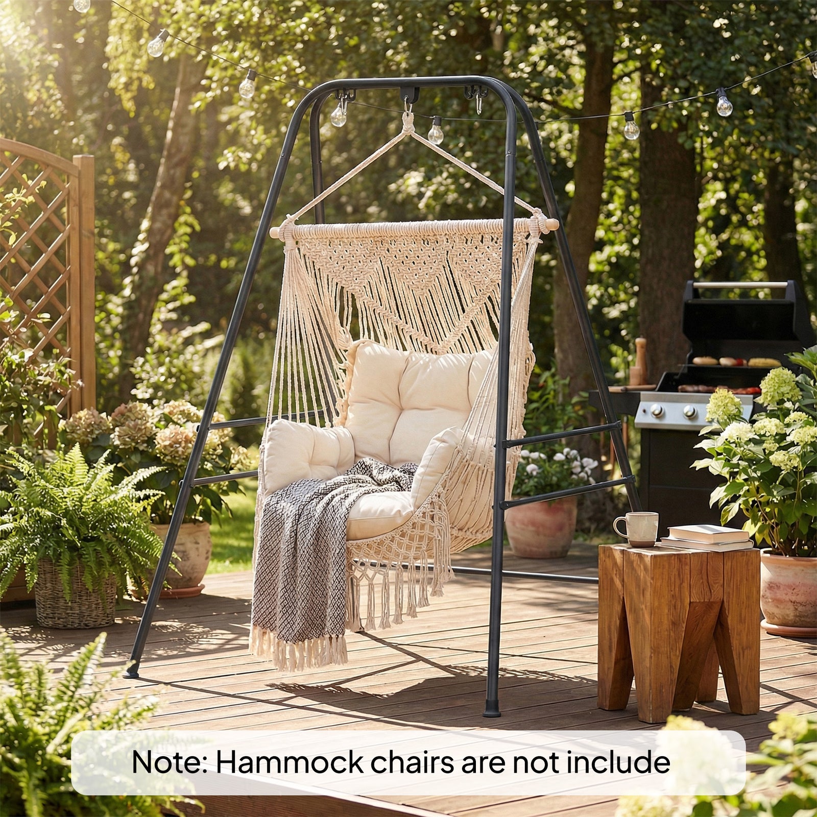 Hammock Chair Stand Only, 150KG Load Capacity, for Indoor Outdoor, Bla