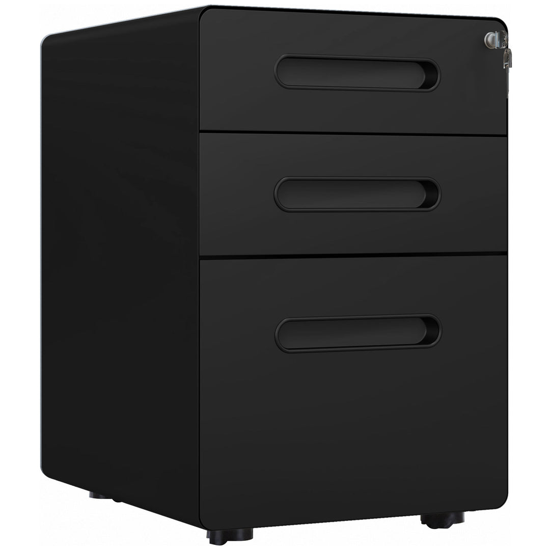 MCL Lockable File Cabinet with 3 Drawers, Vertical Office Drawer for A4, Letter, Legal Size, Anti-tilt Design, Pre-Assembled Body, Black