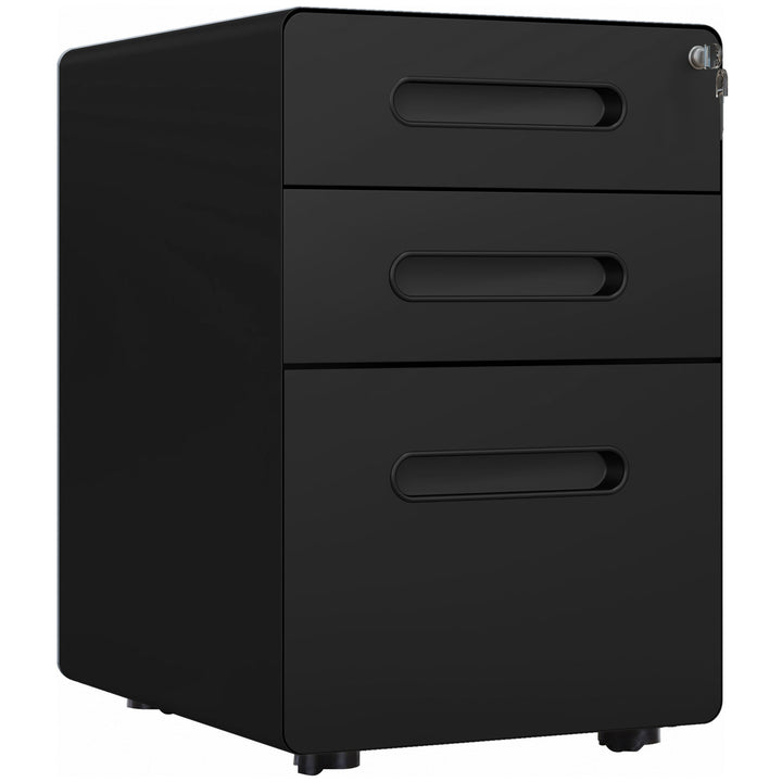 Lockable File Cabinet with 3 Drawers, Vertical Office Drawer for A4, Letter, Legal Size, Anti-tilt Design, Pre-Assembled Body, Black