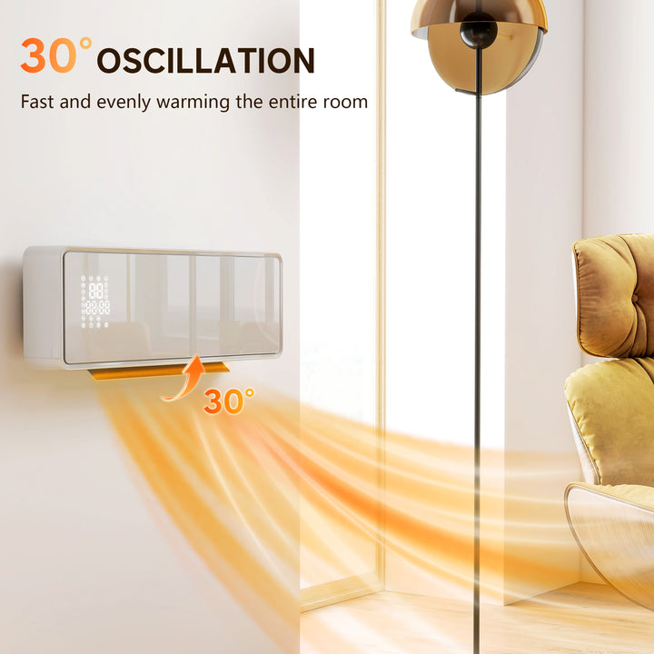 2000W Ceramic Electric Heater with Fan, Adjustable Thermostat, Wall Mo