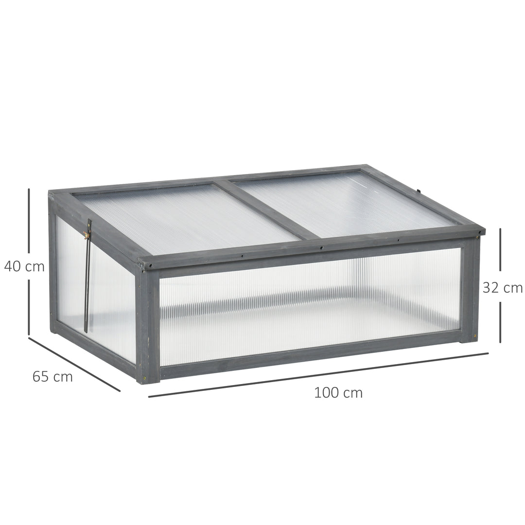Wooden Cold Frame, Small Polycarbonate Greenhouse for Plants with Openable & Tilted Top Cover, Grey, 100 x 65 x 40cm